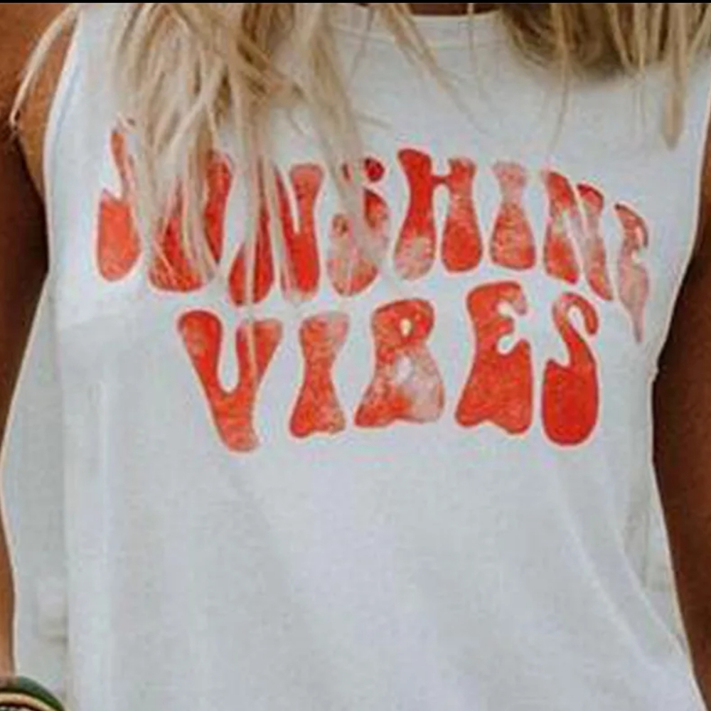 NEW Sunshine Vibes vintage look sleeveless t-shirt - Picture 2 of 3